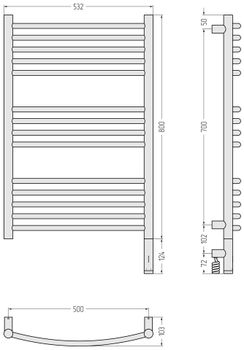 Полотенцесушитель электрический Сунержа Богема 3.1 выгнутая 800х500 МЭМ правый Шампань 020-6003-8050 — фото 3, Электрические полотенцесушители
