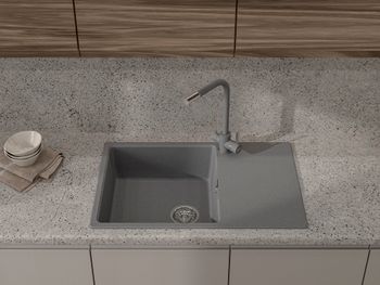 GRANFEST Мойка URBAN 678L 1-чаша+крыло 780*490мм темно-серый арт.GF-UR- 678L темно-серый — фото 2, Кухонные мойки