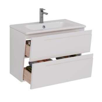 Тумба Lemark MIANO 80 см под 1 раковину, подвесная, 2 ящика, цвет корпуса, фасада: Белый глянец LM06M80T — фото 1, Тумбы под раковину