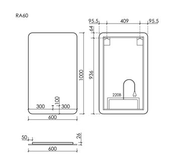Зеркало для ванной комнаты SANCOS Ray 600х1000 c подсветкой, арт. RA600 — фото 5, Зеркала в ванную комнату