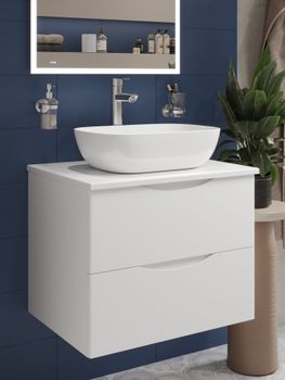 BOND Cube T55605 Тумба со столешницей подвесная белая матовая без раковины — фото 21, Тумбы под раковину