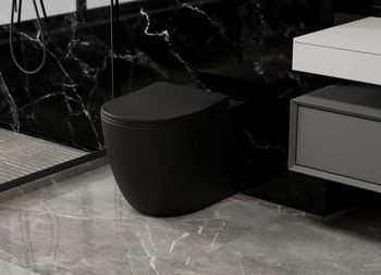 Унитаз ABBER Bequem AC1111TMB приставной черный матовый, безободковый, смыв торнадо — фото 16, Напольные унитазы