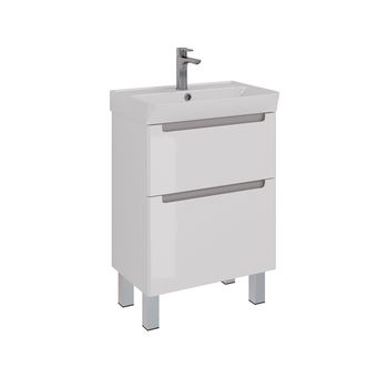 Тумба Lemark BUNO 60 см под 1 раковину, подвесная/напольная, 2 ящика, цвет планки: Серый, цвет корпу LM04B60T — фото 4, Тумбы под раковину