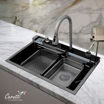 Многофункциональная мойка GLORIA II nano black (серая) из нержавеющей стали, кухонная (750х460х230) Ceruttispa CT10356 — фото 1, Кухонные мойки