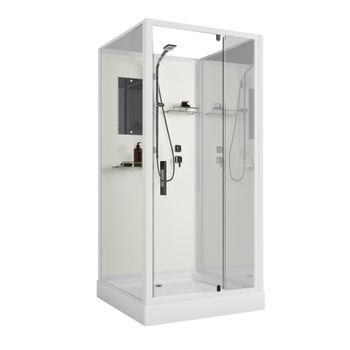 Душевая кабина Niagara Standart ST100/15Q/BK (100х100х200) квадрат,поддон 15см,распашная,проф.белый,без крыши,3 места — фото 1, Душевые кабины