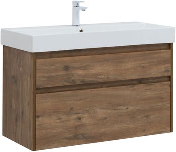 Тумба с раковиной Aquanet Nova Lite 100 2 ящ. (SLIM SYNERGY) цв. дуб рустикальный 00291828 — фото 2, Тумбы с раковиной
