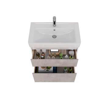 Тумба Lemark COMBI 80 см под 1 раковину, подвесная/напольная, 2 ящика, цвет фасада: Бетон, цвет корп LM03C80T-Beton — фото 2, Тумбы под раковину