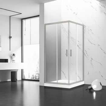Душевой угол Veconi Rovigo RV-83, 900x900x1950, никель брашинг, прозрачное стекло RV83-90-01-C5 — фото 1, Душевые уголки