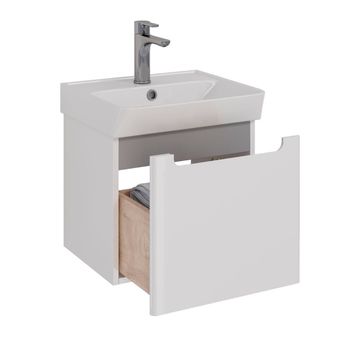 Тумба Lemark BUNO MINI 45 см под 1 раковину, подвесная, 1 ящик, цвет планки: Серый, цвет корпуса, фа LM05BM45T — фото 1, Тумбы под раковину