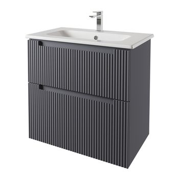 Тумба EUPHORIA, 80 см, подвесная/напольная, 2 ящика, серый базальт матовый 99.2022 — фото 3, Тумбы под раковину