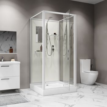 Душевая кабина Niagara Standart ST100/15Q/BK (100х100х200) квадрат,поддон 15см,распашная,проф.белый,без крыши,3 места — фото 4, Душевые кабины