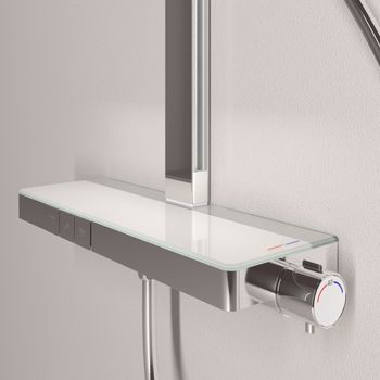 Душевая стойка SANCOS Vos с термостатическим смесителем, изливом, полкой, шлангом 1,5 м, верхним и ручным душем, цвет хром, арт. SC6100CH — фото 6, Душевые стойки