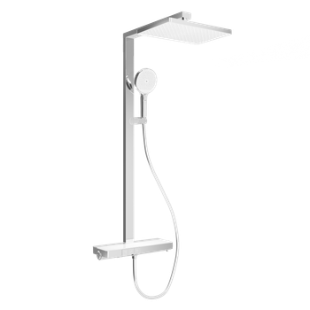 Душевая стойка SANCOS Vos с термостатическим смесителем, изливом, полкой, шлангом 1,5 м, верхним и ручным душем, цвет хром, арт. SC6100CH — фото 1, Душевые стойки