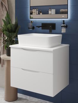 BOND Cube T55605 Тумба со столешницей подвесная белая матовая без раковины — фото 24, Тумбы под раковину