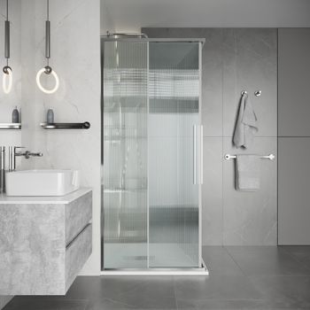 Душевое ограждение Niagara Nova NG-4624-34 (100х100х195) квадрат,раздвижная,хром,стекло рифленое,1 место — фото 4, Душевые уголки