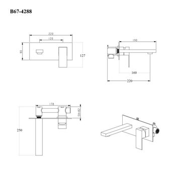 BOND Smart B67-4288 Смеситель настенный для раковины с внутренней частью, однорычажный черный матовый — фото 2, Смесители для раковины