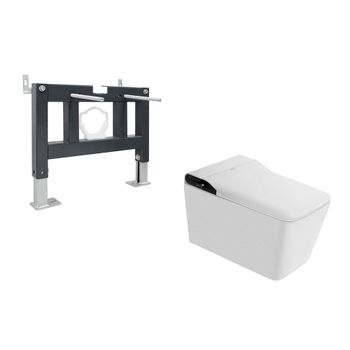 Комплект ABBER подвесной электронный унитаз-биде Rechteck AC1215S белый с импульсным смывом с инсталляцией AC0101P AC1215S-AC0101P — фото 1, Комплекты унитаз + инсталляция