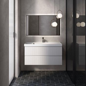 AQM900110WH "S1" тумба под умывальник подвесная 100 см., цвет белый глянец. — фото 1, Тумбы под раковину