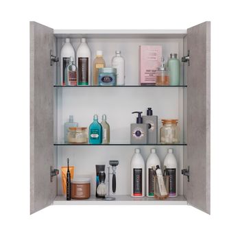 Шкаф Lemark COMBI 60 см подвесной, 2-х дверный, цвет фасада: Бетон, цвет корпуса: Белый глянец LM03C60SH-Beton — фото 2, Шкафы для ванной