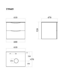 BOND Cube T99605 Тумба подвесная белая со столешницей под дерево без раковины — фото 11, Тумбы под раковину