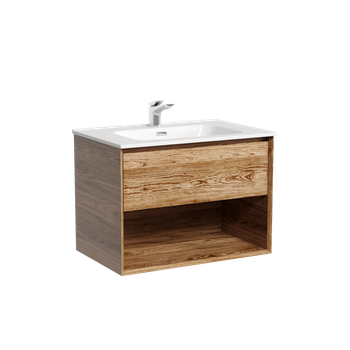 Тумба подвесная SANCOS Marmi 1.0 690х445х520 c одним ящиком оснащенным доводчиками скрытого монтажа и открытой нишей, дуб чарльстон, арт.MR1.070ECH — фото 1, Комоды и тумбы для ванной комнаты