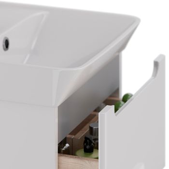 Тумба Lemark BUNO 50 см под 1 раковину, подвесная/напольная, 2 ящика, цвет планки: Серый, цвет корпу LM04B50T — фото 3, Тумбы под раковину