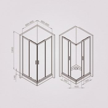 W90G-403-9090MT Gem душевое огражд квадратн.,раздвиж.двери 90x90 хром мат.,стекло прозрачн — фото 5, Душевые кабины и ограждения