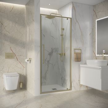 Дверь в нишу Niagara Nova NG-45-9ASG (90х195) распашная,золото сатин,стекло прозрачное,1 место — фото 3, Душевые двери в нишу