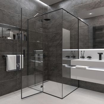 Душевой угол Veconi Rovigo RV-073B, 1000х800х1950, черный, прозрачное стекло RV073B-10080-01-C4 — фото 2, Душевые уголки