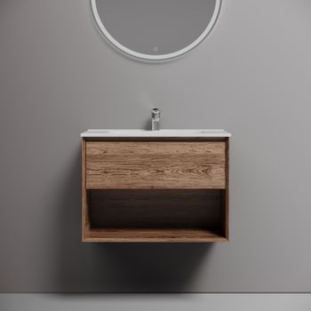 Тумба подвесная SANCOS Marmi 1.0 690х445х520 c одним ящиком оснащенным доводчиками скрытого монтажа и открытой нишей, дуб чарльстон, арт.MR1.070ECH — фото 3, Комоды и тумбы для ванной комнаты