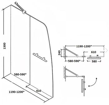 Шторка F03F для ванной, распашная PARLY (130x120) — фото 4, Шторки для ванной распашные