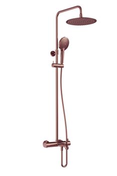 AQM8008BC Душ. сист. с терм. и изливом, Ø250, лейка 3 реж, высота 1100-1500мм, Медь шлифованная — фото 1, Душевые системы