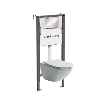 Комплект Подвесной унитаз MONO Rimless + Система инсталляции Balance кнопка Square, хром глянцевый — фото 1, Комплекты унитаз + инсталляция