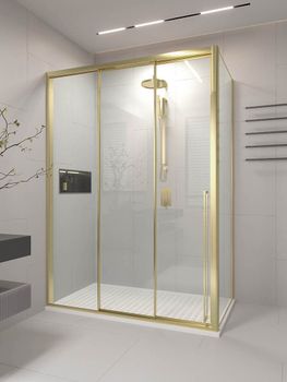 Душевой угол раздвижной Veconi Premium Ptato 300 SP G-L, 1700х800x2000, золото брашированный, стекло прозрачное PR3/L-SP-17080-01-G-C4 — фото 1, Душевые уголки
