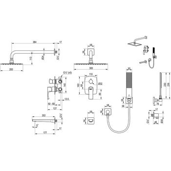 Ursus Смеситель для ванны и душа встраиваемый с дополнительной 1-функц. лейкой, матовое золото LM7222BG — фото 1, Смеситель для ванны