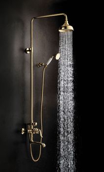 Brava Смеситель для ванны-душа, пов.излив 206мм верх.лейка 'Троп.дождь', р/ОД, золото, LM, LM4762G — фото 1, Лейки для душа
