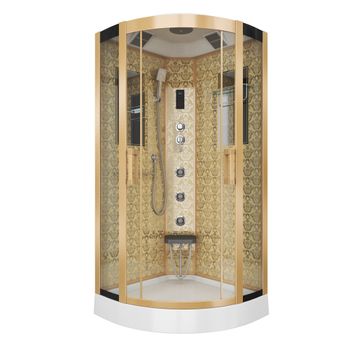 Душевая кабина Niagara Luxe NG-7715G (90x90х215) низкий поддон(15см),дверь раздвижная,стенки золото,4 места — фото 1, Душевые кабины
