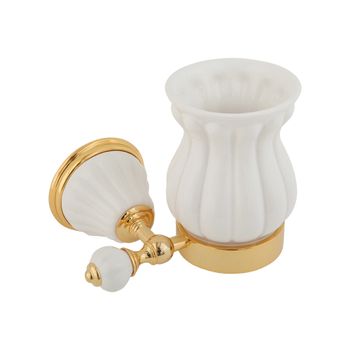 OLIVIA Стакан настенный, керамика белая, золото 17475 — фото 1, Стаканы для зубных щеток