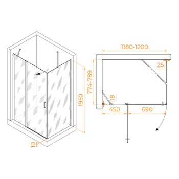 Душевой уголок RGW LE-044 (LE-004+Z-14) 1200x800 06124428-11 — фото 1, Душевые уголки