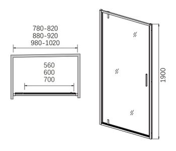 Душевая дверь распашная CL1020-90 — фото 1, Распашные душевые двери