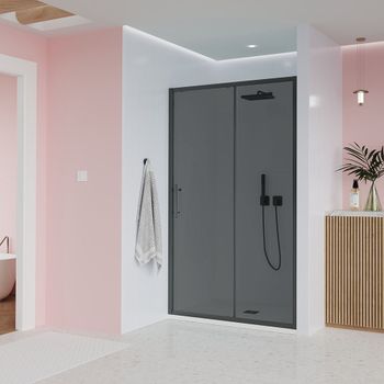 Душевая дверь Veconi Evo 100 B, 1000x1950, черный матовый, стекло тонированное матовое E1-B-100-12-C9 — фото 1, Душевые двери в нишу