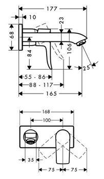 Смеситель для раковины, Hansgrohe, Metris, тип открывания воды-однорычажный, тип регулирования воды-керамический узел смешивания, тип установки-встраиваемый, вынос излива, мм-165, внутренняя часть-необходимо заказать, цвет-хром 31085000 — фото 1, Смесители для раковины