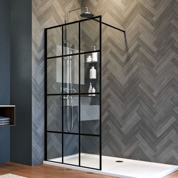 Душевая перегородка Veconi Korato KR-80, 1000x2000, черный матовый, стекло прозрачное, принт клетка KR80-100-01-C8 — фото 1, Душевые перегородки