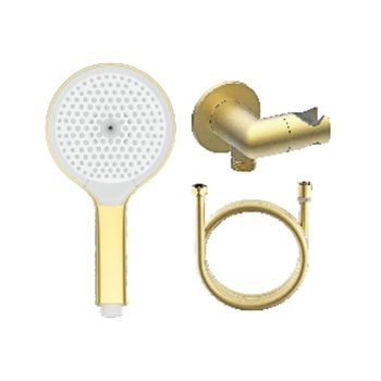 Лейка для душа с держателем (с подключением шланга) и шлангом Raglo R476.42.03, золотой сатин — фото 1, Лейки для душа