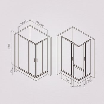 W90G-403-100280-BT Gem душевое огражд прямоугольн.,раздвиж.двери 100x80 черный мат.,стекло прозрачн — фото 5, Душевые кабины и ограждения