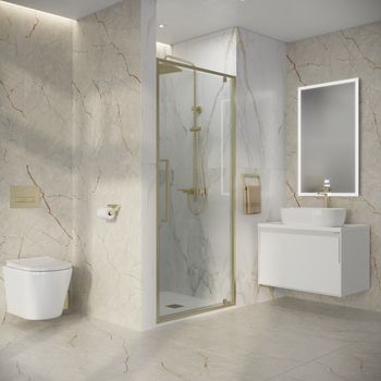 Дверь в нишу Niagara Nova NG-45-9ASG (90х195) распашная,золото сатин,стекло прозрачное,1 место — фото 5, Душевые двери в нишу