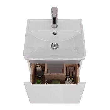 Тумба Lemark BUNO MINI 45 см под 1 раковину, подвесная, 1 ящик, цвет планки: Серый, цвет корпуса, фа LM05BM45T — фото 2, Тумбы под раковину