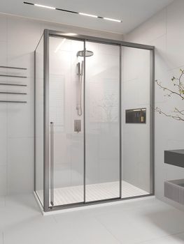 Душевой угол раздвижной Veconi Premium Ptato 300 SP GR-R, 1200х900x2000, брашированный графит, стекло прозрачное PR3/R-SP-12090-01-GR-C4 — фото 1, Душевые уголки