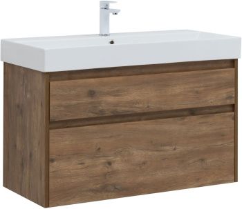 Тумба с раковиной Aquanet Nova Lite 100 2 ящ. (SLIM SYNERGY) цв. дуб рустикальный 00291828 — фото 1, Тумбы с раковиной
