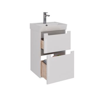 Тумба Lemark BUNO 45 см под 1 раковину, подвесная/напольная, 2 ящика, цвет планки: Серый, цвет корпу LM04B45T — фото 1, Тумбы под раковину